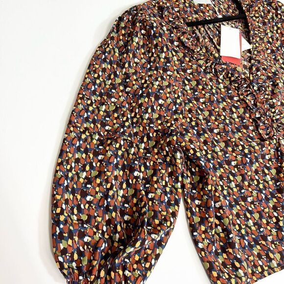 Q2 Shirt Womens Small Blouse Long Sleeve Edna Top NEW Multicolor Ruffle - Picture 2 of 12